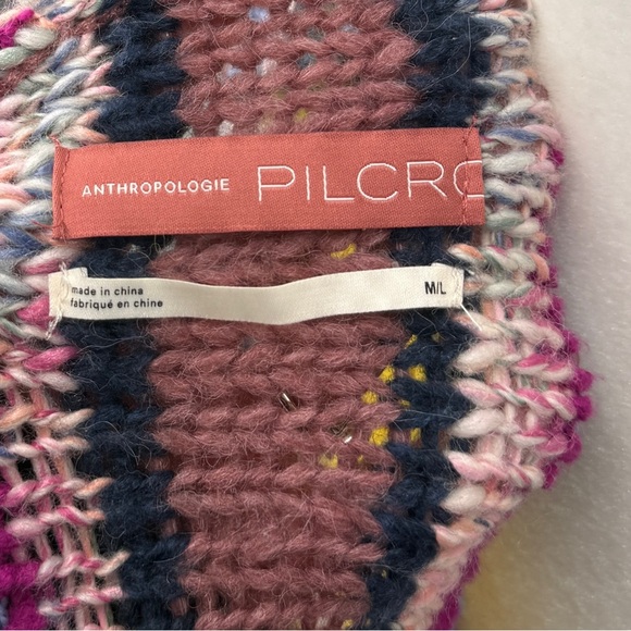 Anthropologie Multicolor Striped Cardigan Boho Chic Chunky Knit Bohemian Layer - Picture 12 of 14